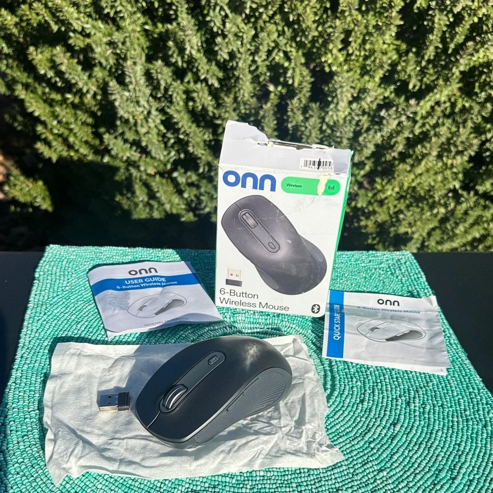 ONN 6-Button Wireless Bluetooth Ambidextrous Mouse/USB-A-Nano Receiver/Black-new